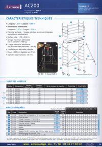 Altitude AC 150 de 1.5 m&egrave;tres de longueur et de 0.69 m avec plancher alu/bois 1 trappe, plinthe aluminium int&eacute;gr&eacute;e &agrave; s&eacute;curit&eacute;, surface utile de 1.30 m x 0.56 m, charge admissible sur un plancher de 140 kg ou sur toute la structure 400 kg, intallation en d&eacute;nivel&eacute;s int&eacute;gr&eacute;e, roue de 125 mm diam&egrave;tre r&eacute;glable sur 20 cm et montants 35 mm