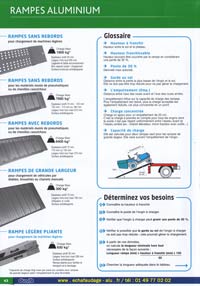 Rampes sans rebords pour chargement bde machines l&eacute;g&egrave;res 1800 kg, rampes sans rebords pour machine &agrave; pneumatiques ou chenilles caoutchouc, rampes avec rebords, rampes grandes largeurs, et rampes l&eacute;g&egrave;res et pliante, accessoires pour rampes et diable